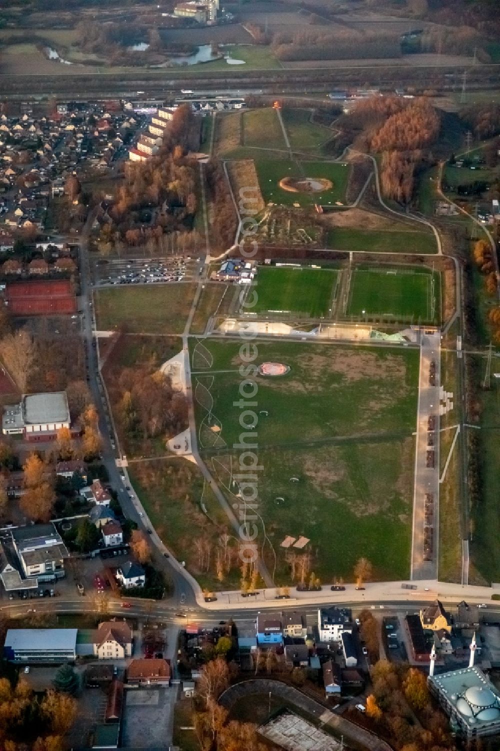 Hamm from the bird's eye view: Park of Lippepark Hamm - Schacht Franz in Hamm in the state North Rhine-Westphalia