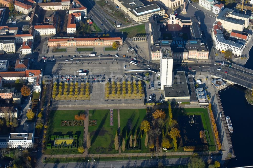 Potsdam from above - Park of Lustgarten on havel river in Potsdam in the state Brandenburg, Germany