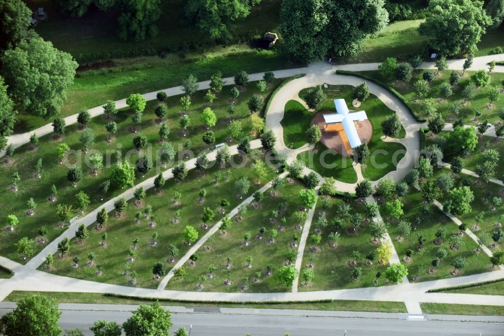 Lutherstadt Wittenberg from above - Park of Luthergarten in Lutherstadt Wittenberg in the state Saxony-Anhalt