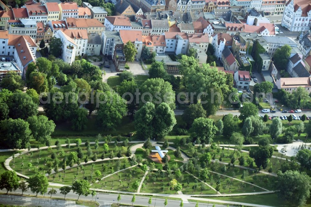 Lutherstadt Wittenberg from the bird's eye view: Park of Luthergarten in Lutherstadt Wittenberg in the state Saxony-Anhalt