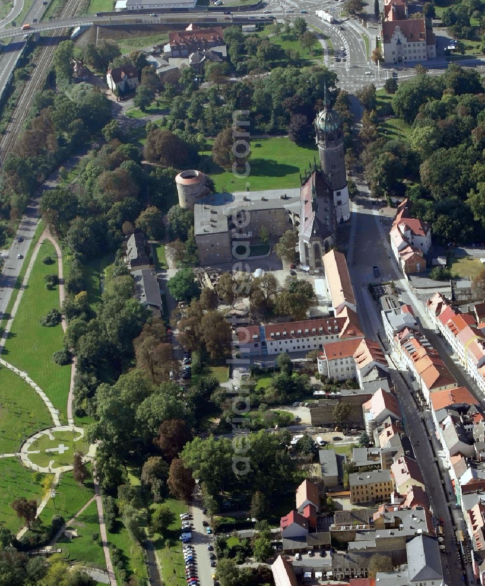 Lutherstadt Wittenberg from the bird's eye view: Park of Luthergarten in Lutherstadt Wittenberg in the state Saxony-Anhalt