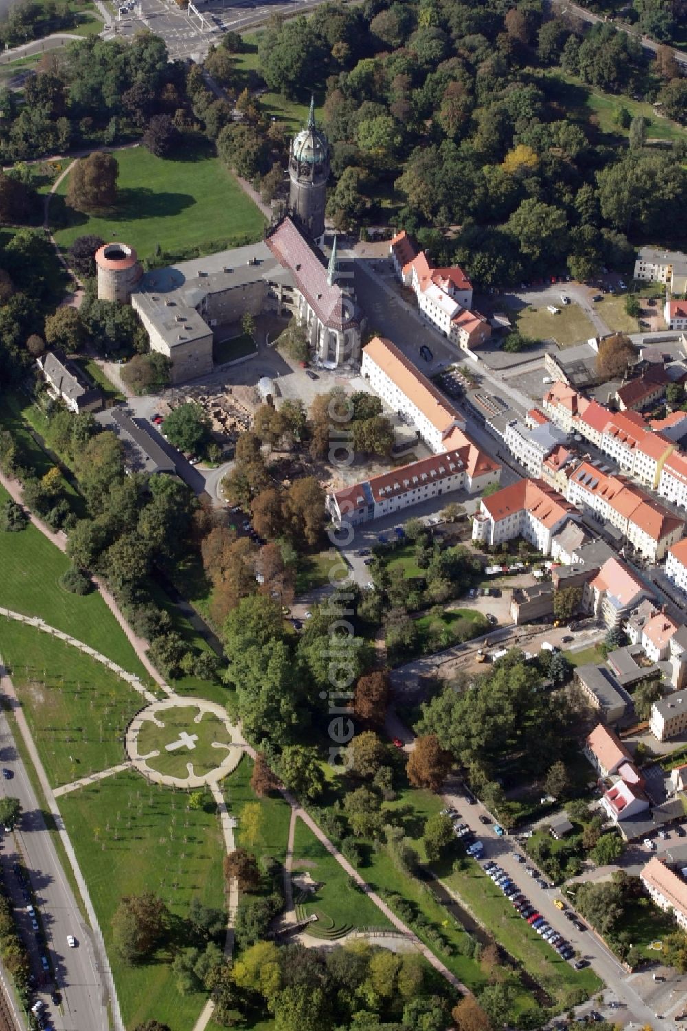 Aerial image Lutherstadt Wittenberg - Park of Luthergarten in Lutherstadt Wittenberg in the state Saxony-Anhalt