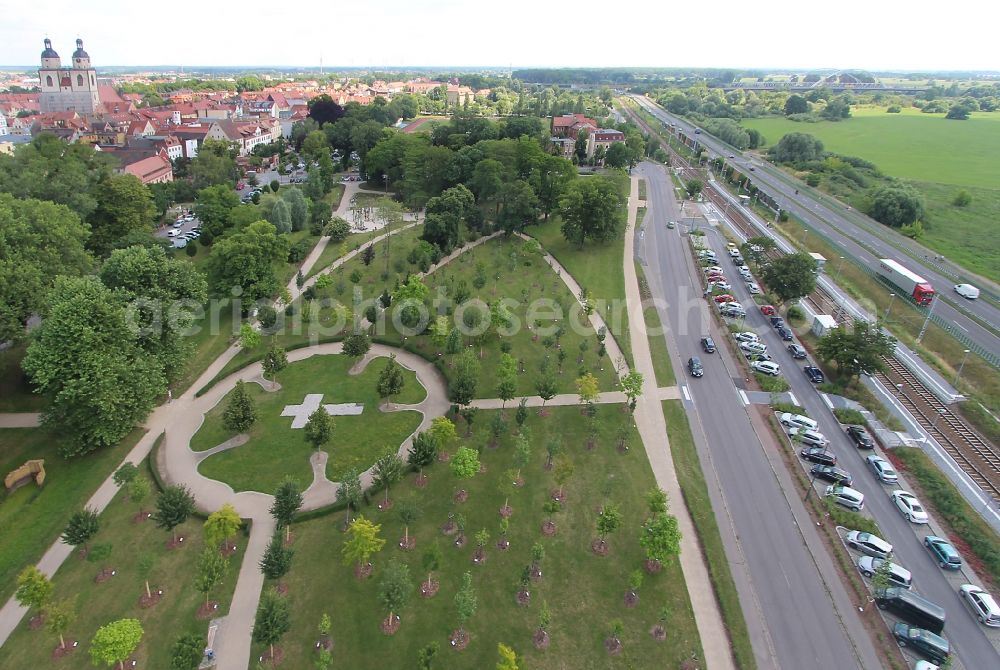 Aerial image Lutherstadt Wittenberg - Park of Luthergarten in Lutherstadt Wittenberg in the state Saxony-Anhalt