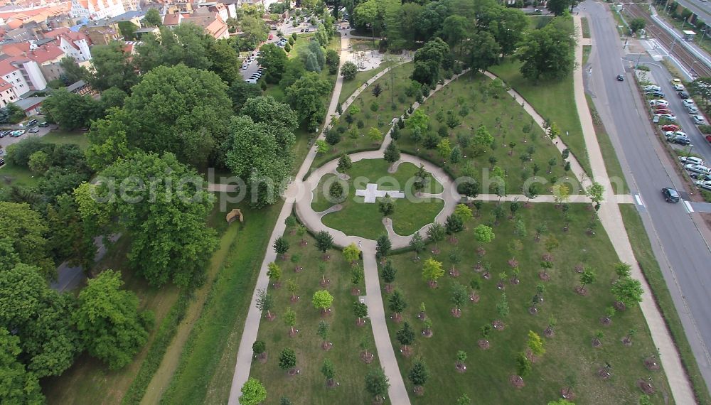 Lutherstadt Wittenberg from above - Park of Luthergarten in Lutherstadt Wittenberg in the state Saxony-Anhalt