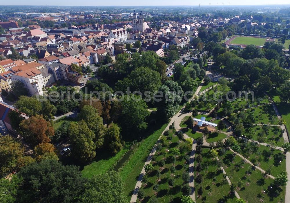 Lutherstadt Wittenberg from above - Park of Luthergarten in Lutherstadt Wittenberg in the state Saxony-Anhalt