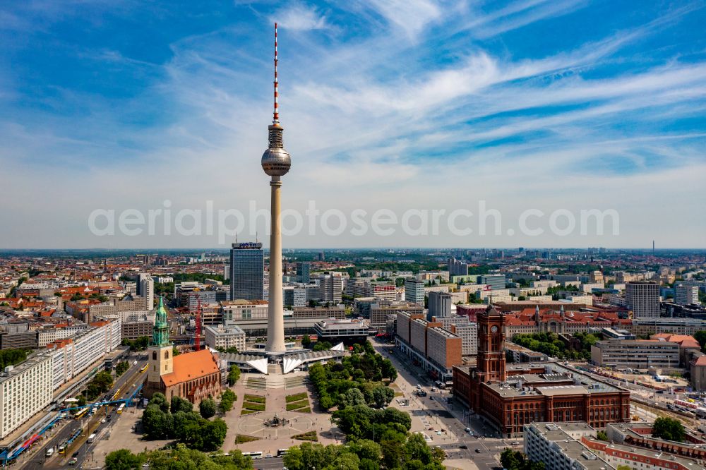 Aerial image Berlin - Park of Marx-Engels-Forum on street Karl-Liebknecht-Strasse in the district Mitte in Berlin, Germany