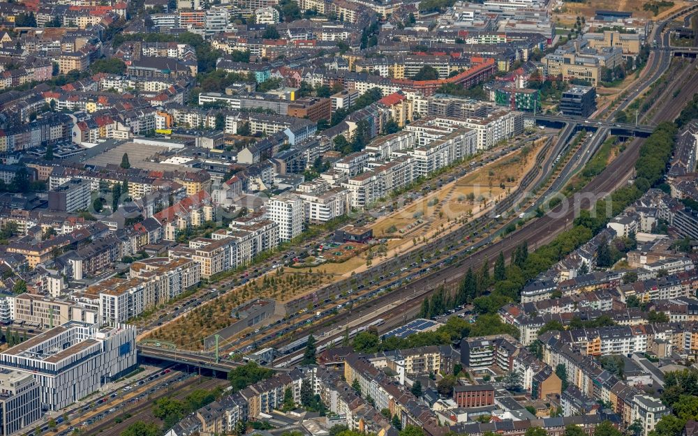 Düsseldorf from above - Park of of Maurice-Ravel-Park in Duesseldorf in the state North Rhine-Westphalia, Germany