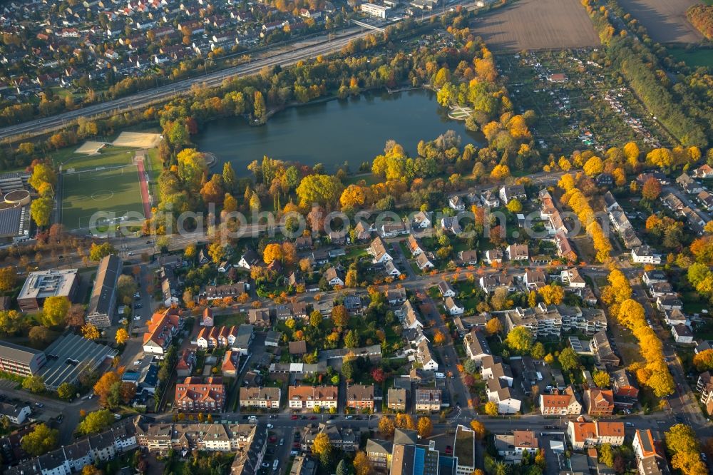 Gladbeck from above - Park of Nordpark, residential area and pond in Gladbeck in the state of North Rhine-Westphalia