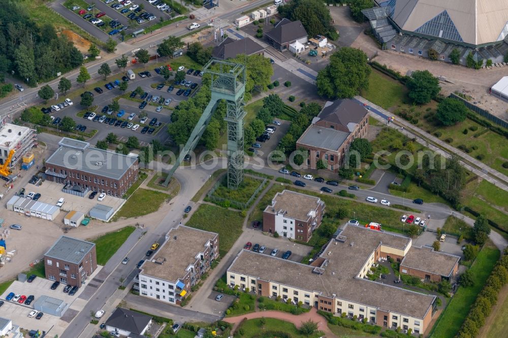 Oberhausen from above - Park of OLGA-Park with former headframe and Steigerhaus in Oberhausen in the state North Rhine-Westphalia, Germany