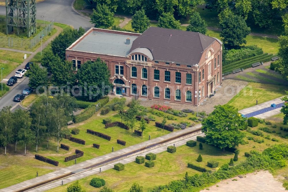 Oberhausen from the bird's eye view: Park of OLGA-Park with office of CONTACT GmbH, Agentur fuer Kommunikation, Sport und Event in the former Steigerhaus in Oberhausen in the state North Rhine-Westphalia, Germany