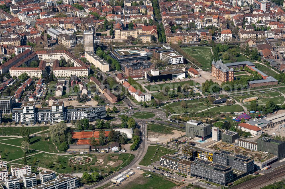 Aerial image Karlsruhe - Park of Otto-Dullenkopf-Park (Sued) in Karlsruhe in the state Baden-Wuerttemberg, Germany