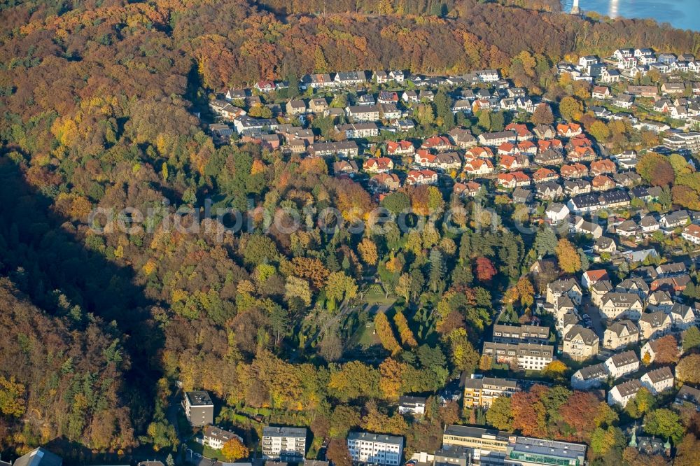 Wetter (Ruhr) from above - Park of Park of silence and the city cemetery in the Gartenstrasse in Wetter (Ruhr) in the state North Rhine-Westphalia