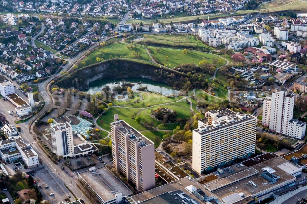 Leonberg from above - Park of with Parksee in Leonberg in the state Baden-Wurttemberg, Germany