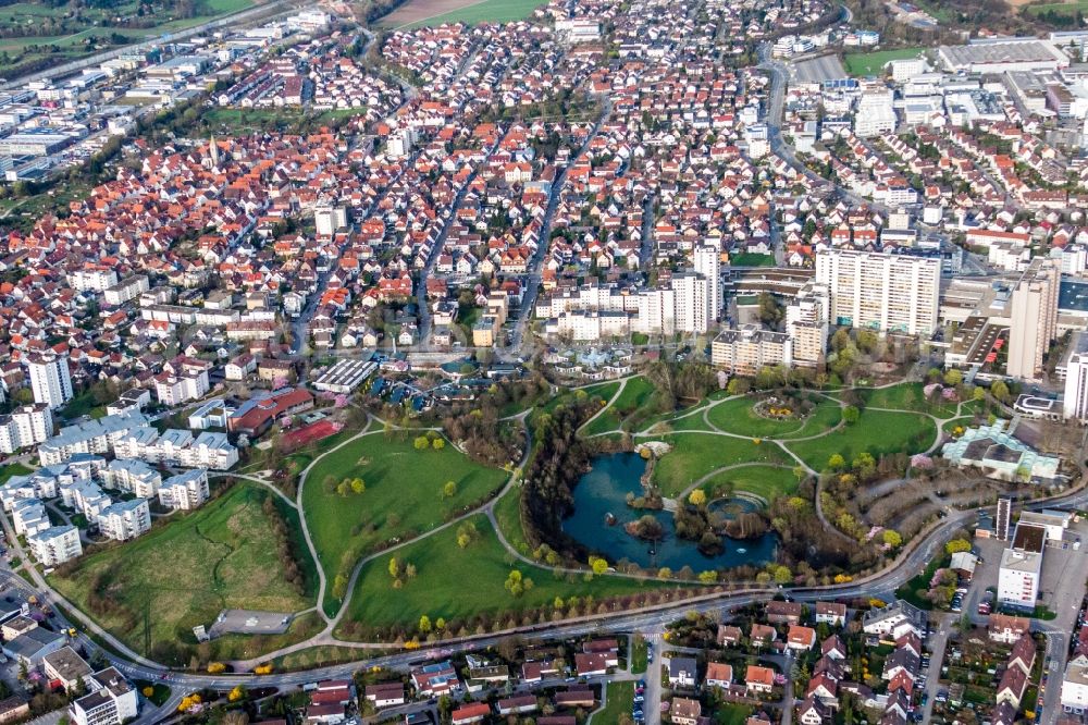 Aerial image Leonberg - Park of with Parksee in Leonberg in the state Baden-Wurttemberg, Germany