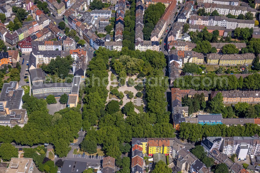 Dortmund from the bird's eye view: Park of Petanque-Platz, Boule-Platz on Nordmarkt in Dortmund in the state North Rhine-Westphalia, Germany