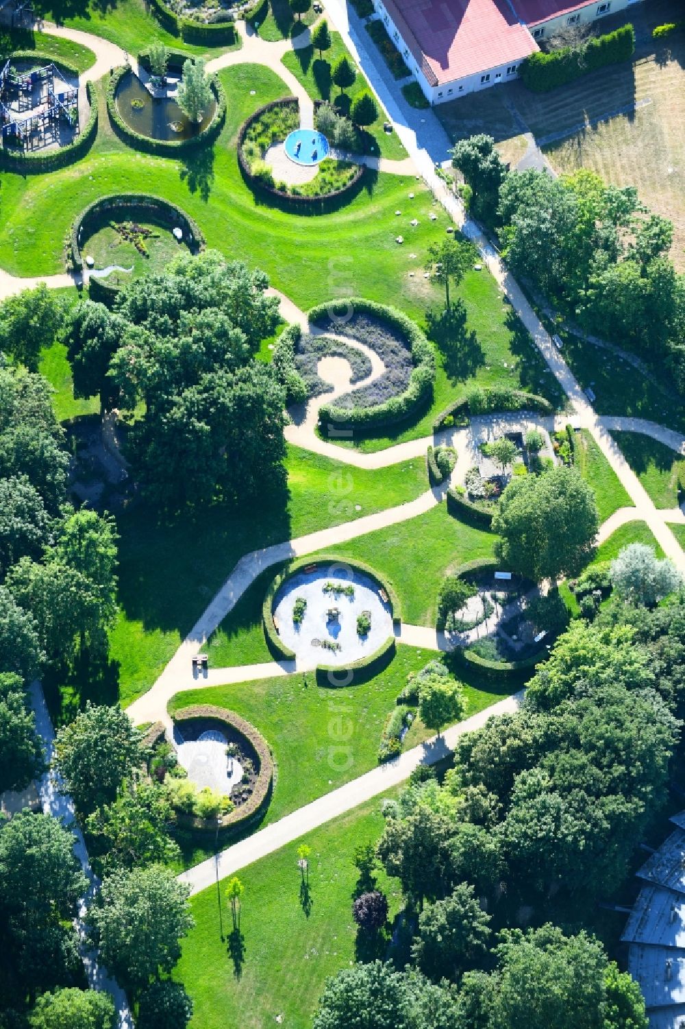 Aerial photograph Prenzlau - Park of on Platz der Einheit in Prenzlau in the state Brandenburg, Germany