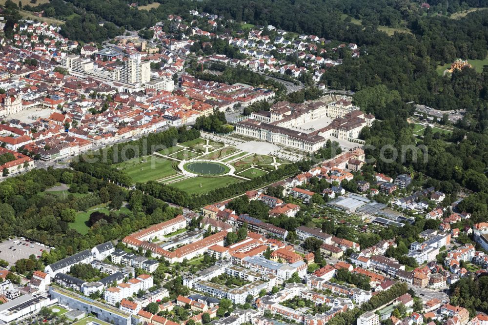 Ludwigsburg from above - Park of Residenzschloss Ludwigsburg Schlossstrasse in Ludwigsburg in the state Baden-Wurttemberg, Germany