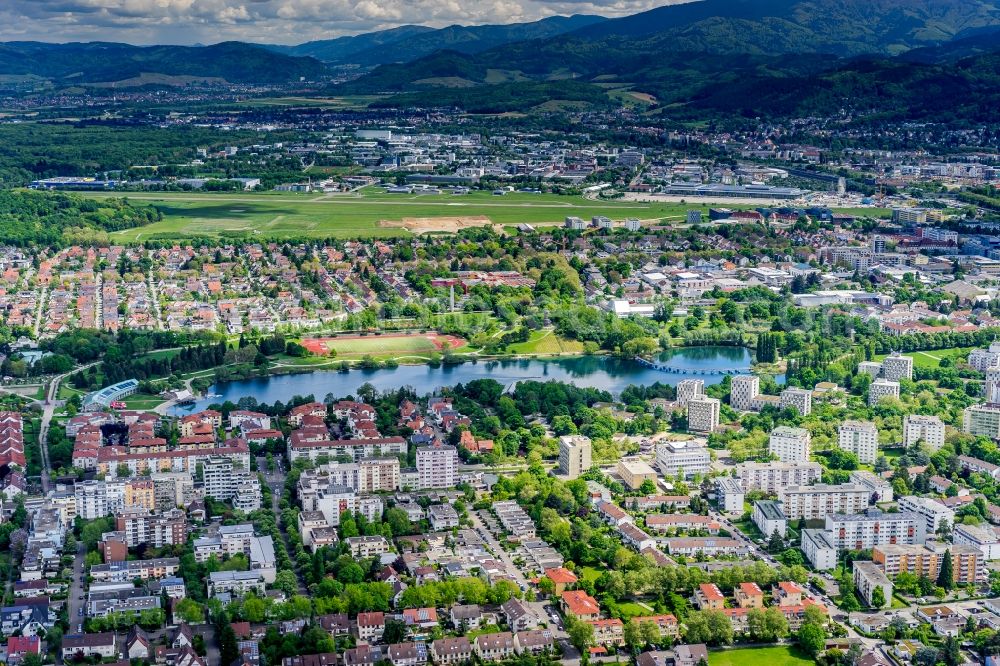 Freiburg im Breisgau from above - Park of seepark in Freiburg im Breisgau in the state Baden-Wuerttemberg