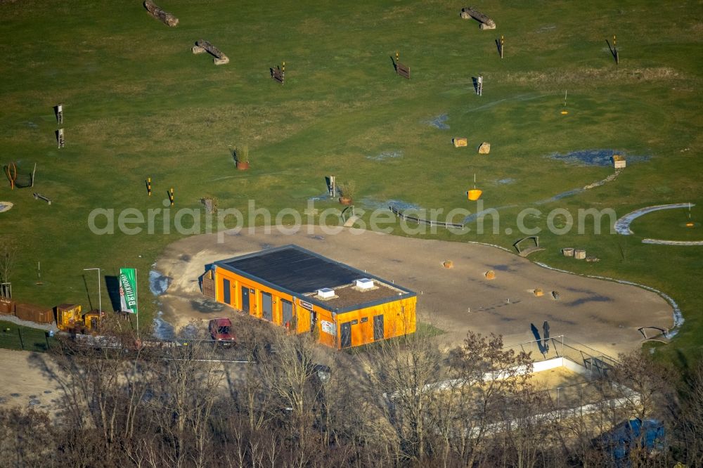 Aerial photograph Dortmund - Park of of Soccerpark Westfalen Fussballgolf on Am Zechenbahnhof in the district Eving in Dortmund in the state North Rhine-Westphalia, Germany