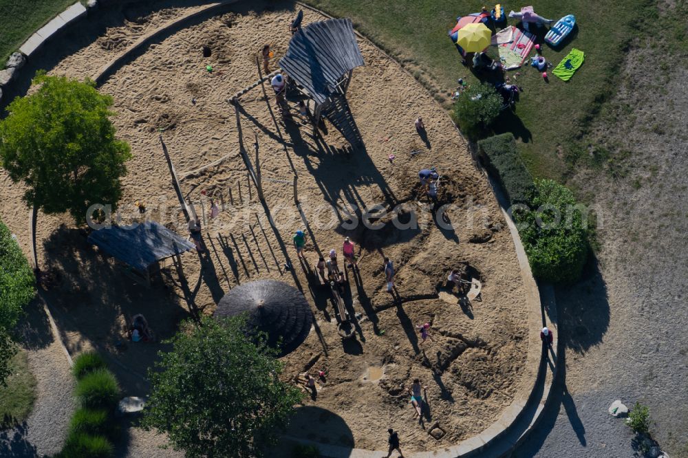 Salem from the bird's eye view: Park with playground with sandy areas in the nature adventure park in Salem in the state Baden-Wuerttemberg, Germany