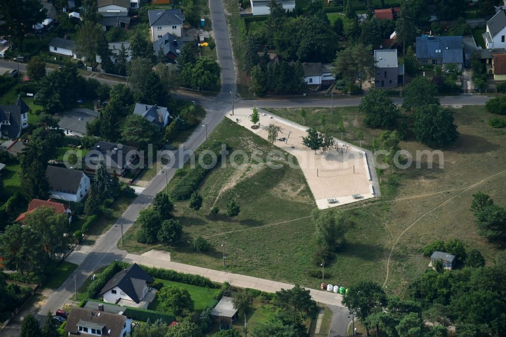 Berlin from above - Park with playground with sandy areas Ruesternallee - Buetowstrasse in the district Mahlsdorf in Berlin, Germany