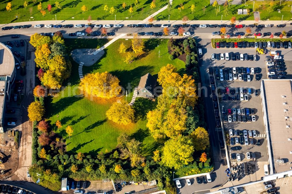 Essen from above - Park of am Stammhaus Krupp an der ThyssenKrupp Allee in Essen in the state North Rhine-Westphalia