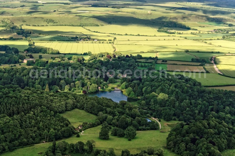 Stourton from above - Park of Stourhead Gardens in Stourton in United Kingdom