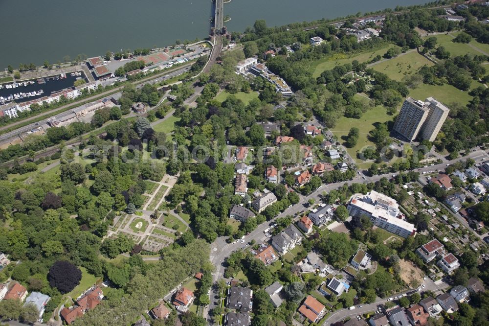 Mainz from the bird's eye view: Park of Volkspark Mainz in the district Weisenau in Mainz in the state Rhineland-Palatinate, Germany