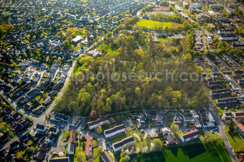 Hamm from the bird's eye view: Park and wooded area on Sulkshege in the Heessen part of Hamm in the state of North Rhine-Westphalia