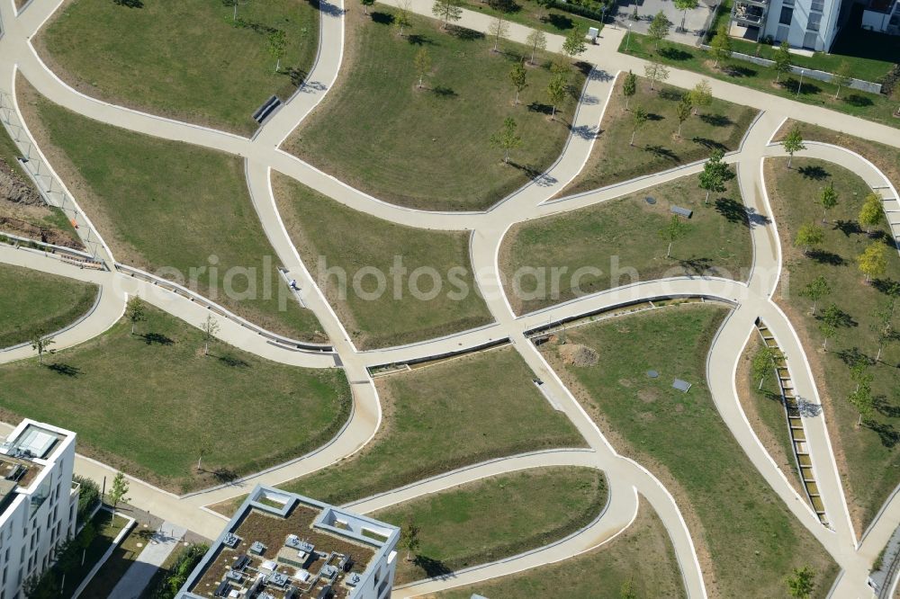 Stuttgart from above - Park of with paths - Labyrinth Hoehenpark Killesberg in Stuttgart in the state Baden-Wuerttemberg