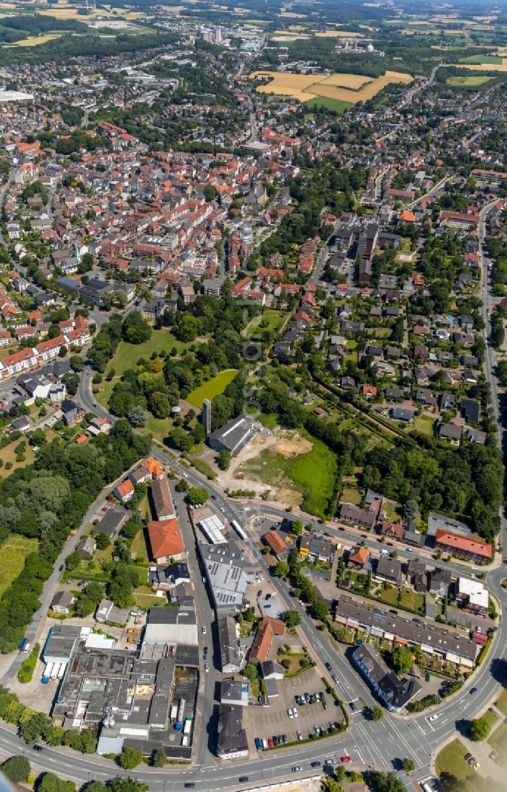 Beckum from above - Park of Westpark in Beckum in the state North Rhine-Westphalia, Germany