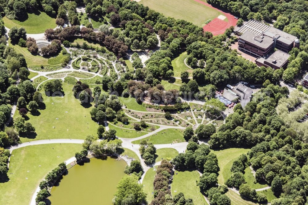 München from above - Park of Westpark in Munich in the state Bavaria, Germany