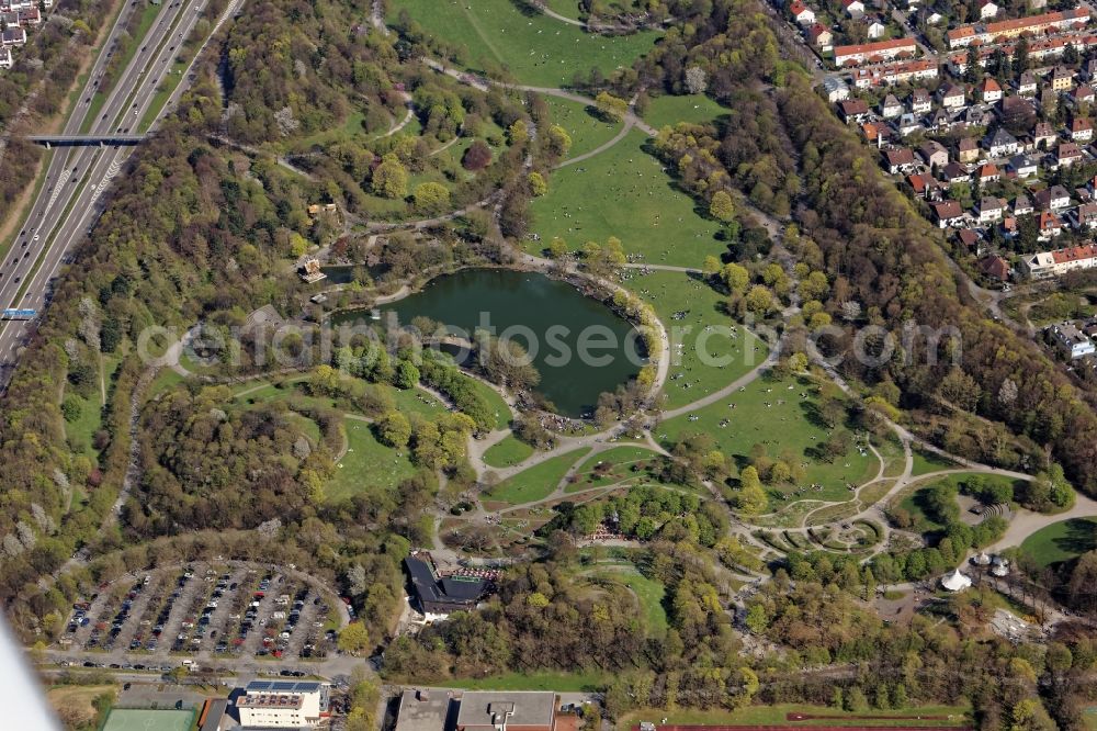 München from above - West Park in Muenchen Sendling in the state Bavaria. The West Park was built for the International Horticultural Exhibition IGA