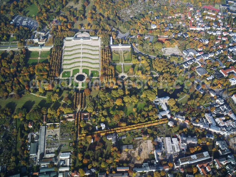 Potsdam from above - Parks at the Lustgarten at Sanssouci Palace in Potsdam in Brandenburg