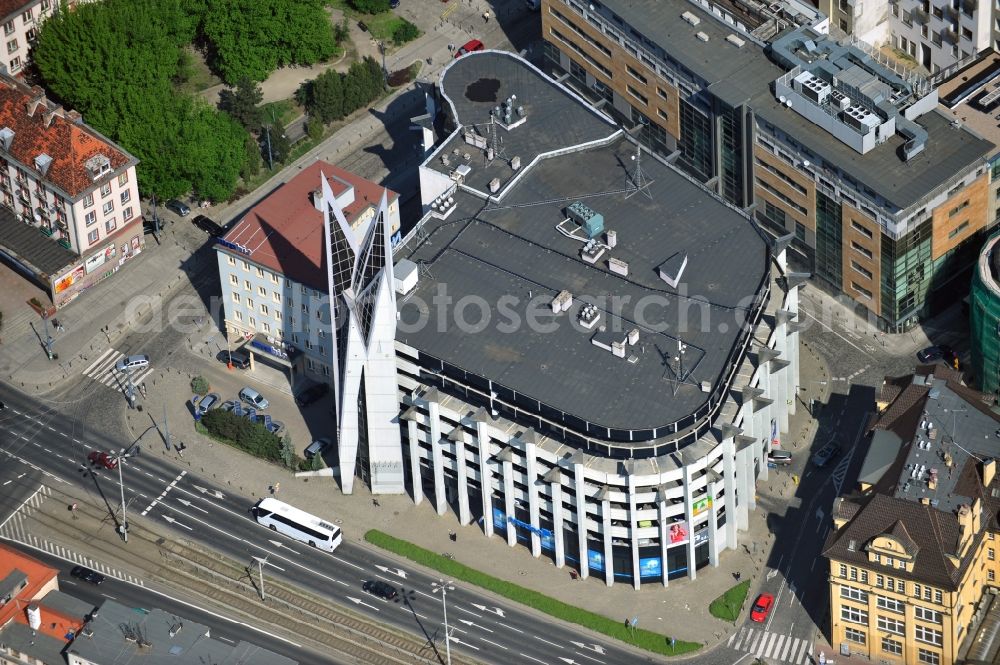 WROCLAW - BRESLAU from above - Parking ramp and office building Szewska Zentrum in Wroclaw in the Voivodship Lower Silesia in Poland