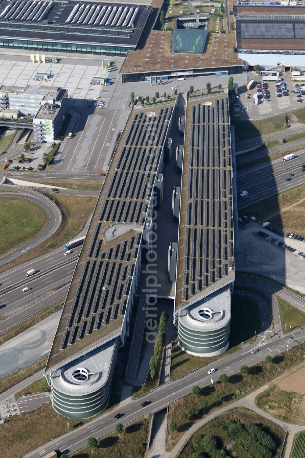 Aerial photograph Stuttgart - Parking deck on the building of the Bosch car park in the district Plieningen in Stuttgart in the state Baden-Wuerttemberg