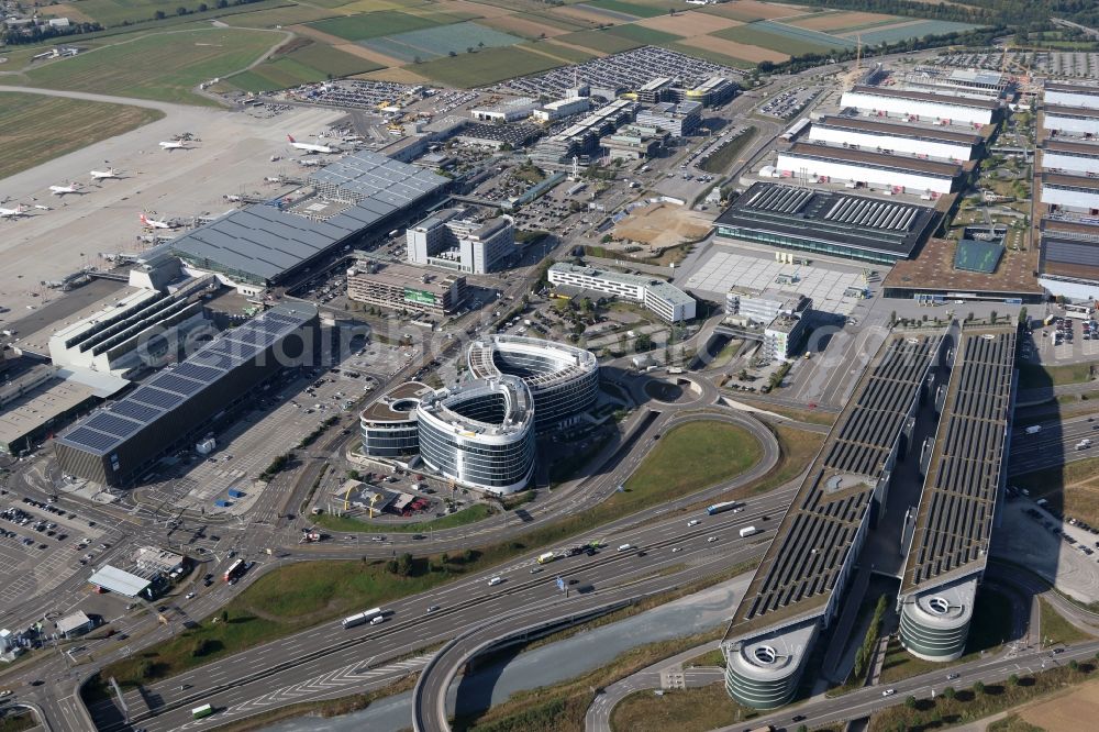 Stuttgart from above - Parking deck on the building of the Bosch car park in the district Plieningen in Stuttgart in the state Baden-Wuerttemberg