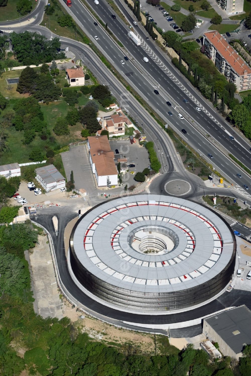 Aerial image Aix-en-Provence - Parking deck on the building of the car park in Aix-en-Provence in Provence-Alpes-Cote d'Azur, France