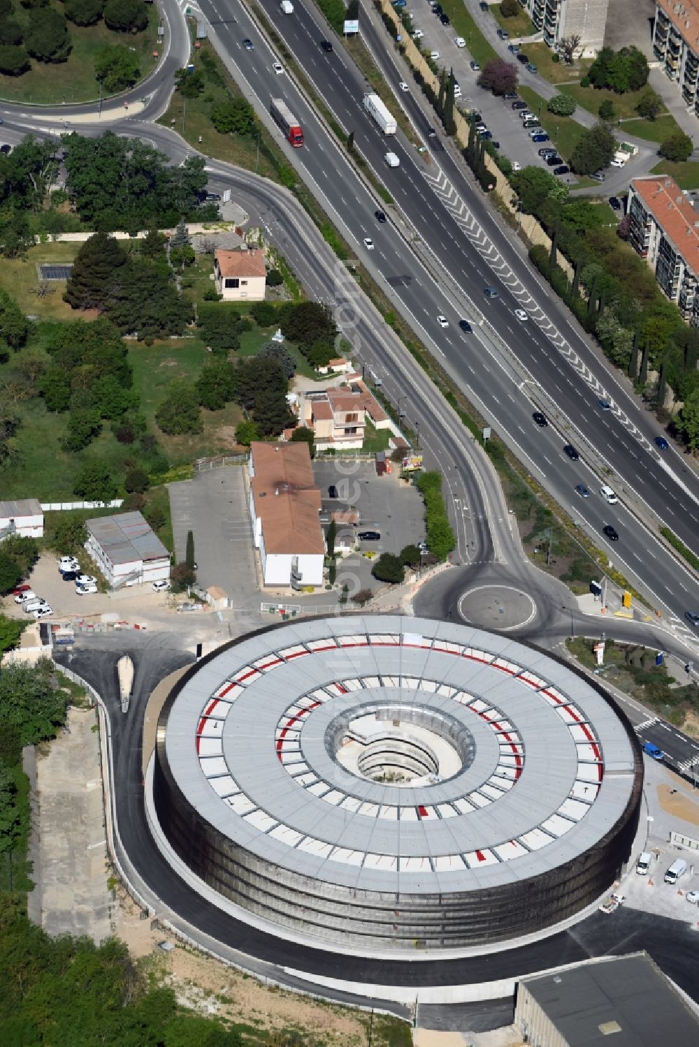 Aerial photograph Aix-en-Provence - Parking deck on the building of the car park in Aix-en-Provence in Provence-Alpes-Cote d'Azur, France