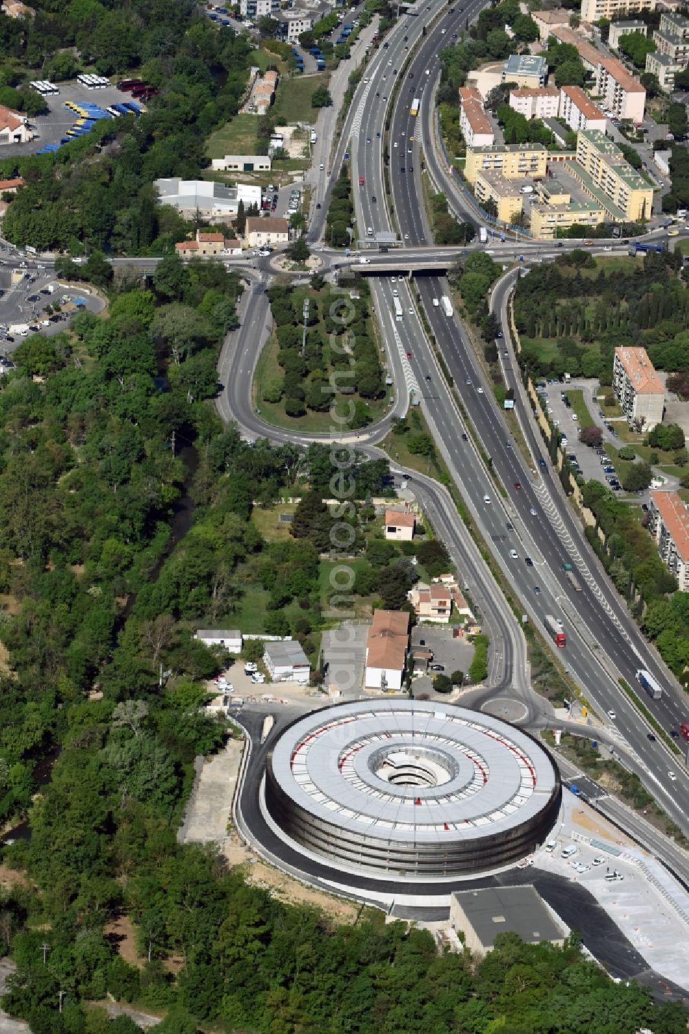 Aix-en-Provence from the bird's eye view: Parking deck on the building of the car park in Aix-en-Provence in Provence-Alpes-Cote d'Azur, France