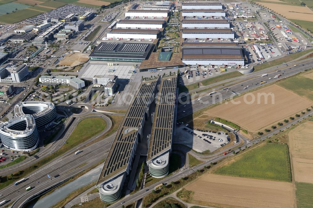 Stuttgart from the bird's eye view: Parking deck on the building of the car park at the airport grounds in Stuttgart in the state Baden-Wuerttemberg