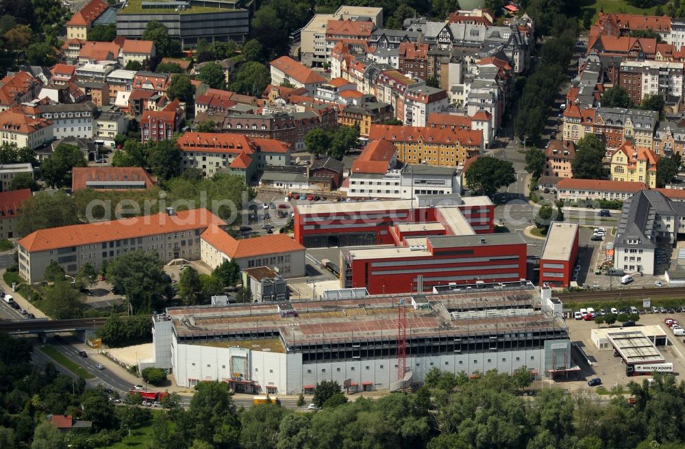 Jena from above - Parking deck on the building of the car park Parkhaus Schiller Passage on Loebstedter Strasse in Jena in the state Thuringia, Germany