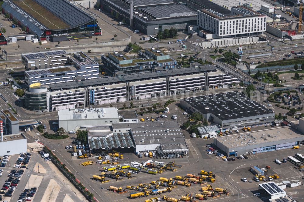 Aerial photograph Stuttgart - Parking deck on the building of the car park and logistics building along the Flughafenstrasse in Stuttgart in the state Baden-Wuerttemberg, Germany