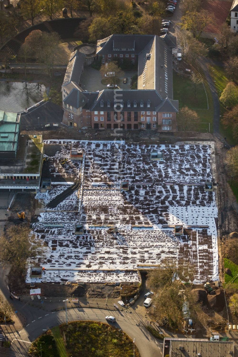 Aerial image Dinslaken - Construction for sealing and restoration on parking deck in building the underground garage in Dinslaken in the state North Rhine-Westphalia