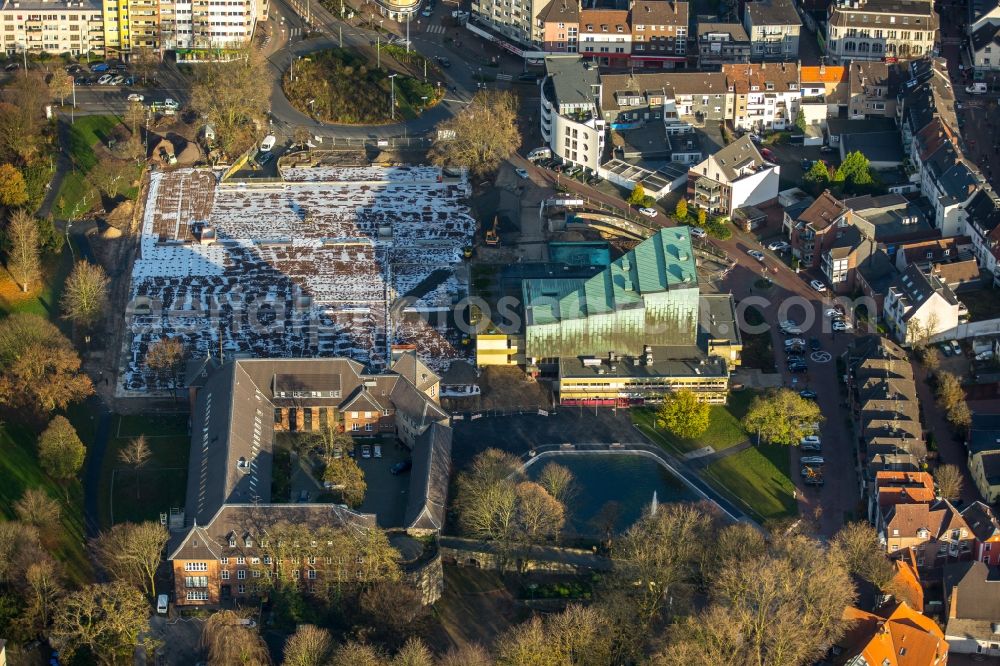 Dinslaken from above - Construction for sealing and restoration on parking deck in building the underground garage in Dinslaken in the state North Rhine-Westphalia