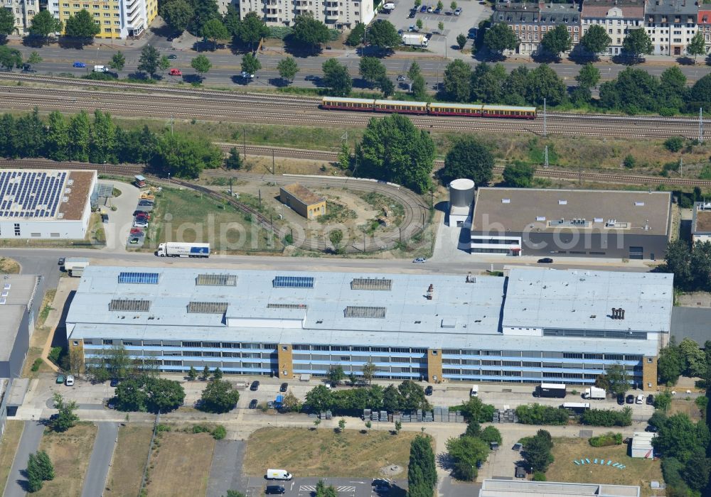 Aerial image Berlin - Parking and storage - hall on the grounds of the Studio Berlin - Adlershof