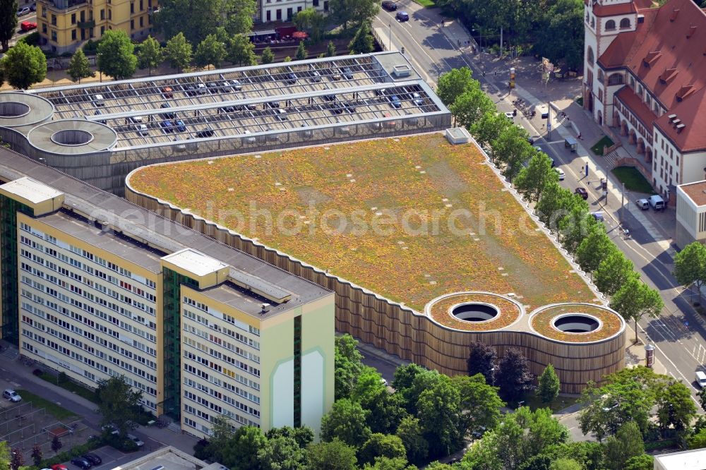 Aerial image Leipzig - View of the parking deck of the Zoo leipzig in the state of Saxony