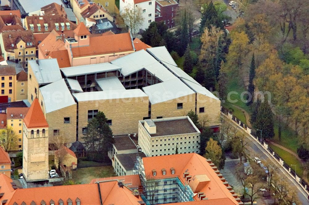 Regensburg from the bird's eye view: Parking garage on Petersweg in Regensburg in the state of Bavaria, Germany