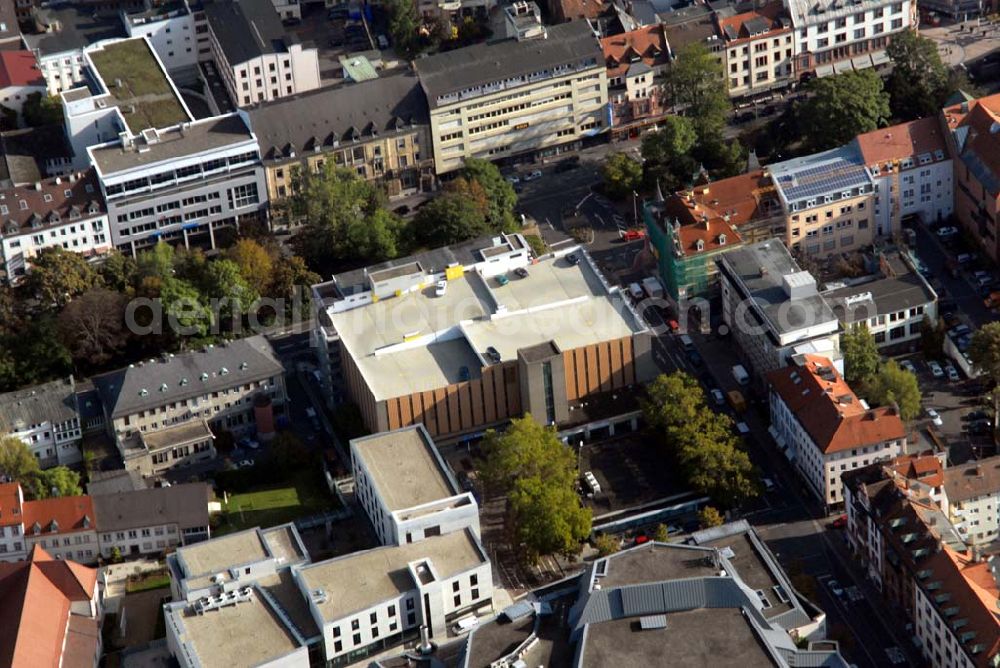 Aschaffenburg from the bird's eye view: Blick auf das Parkhaus der Stadthalle in Aschaffenburg. Adresse:Luitpoldstr. 9, 63739 Aschaffenburg; Tel.: 06021/28363