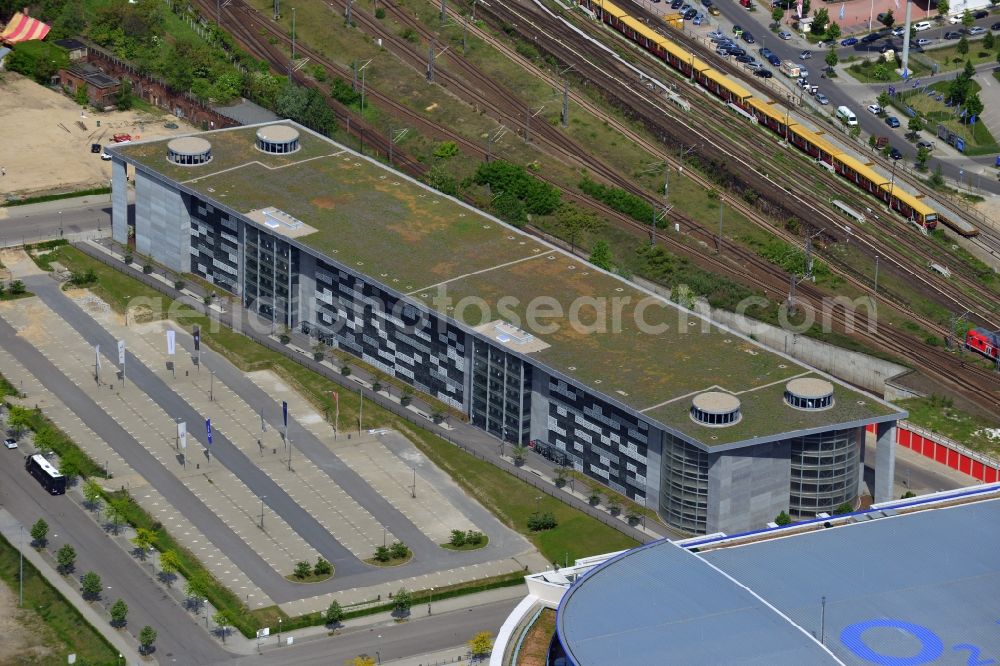 Berlin from above - Located next to the O2 World Berlin is a newly constructed parking garage at the Valeska Gert-street in the Friedrichshain district of Berlin. With the parking garage of the Anschutz Entertainment Group now have more than 1000 cars covered parking within easy reach of concert and sporting venue